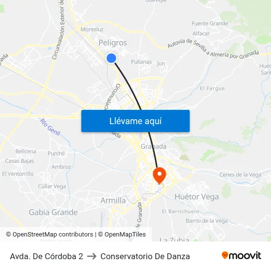 Avda. De Córdoba 2 to Conservatorio De Danza map