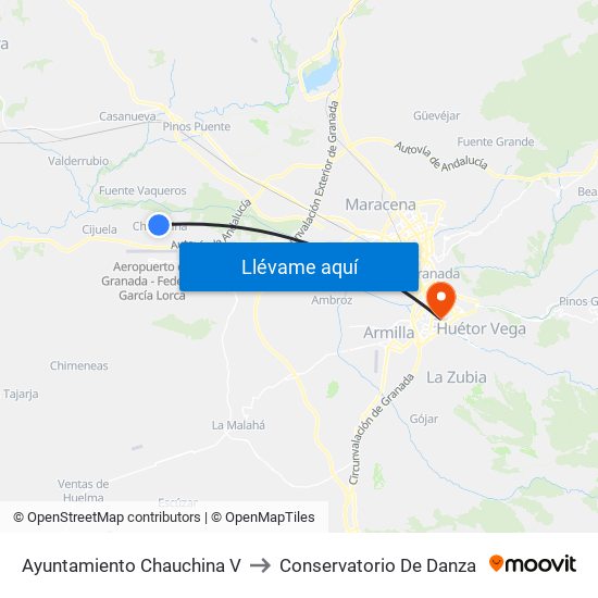 Ayuntamiento Chauchina V to Conservatorio De Danza map