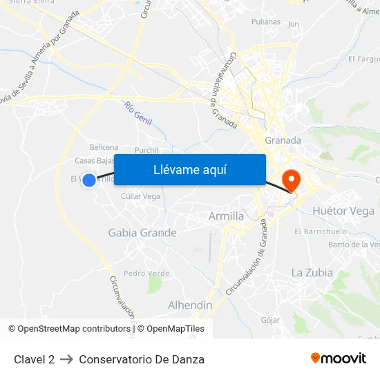 Clavel 2 to Conservatorio De Danza map