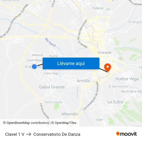 Clavel 1 V to Conservatorio De Danza map