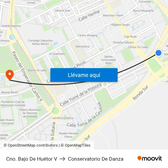Cno. Bajo De Huétor V to Conservatorio De Danza map