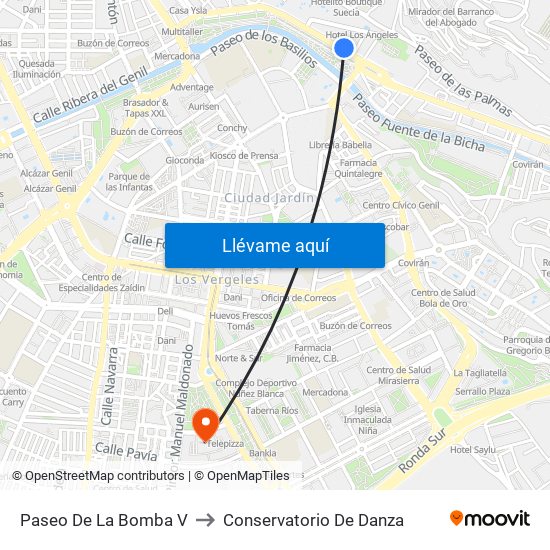 Paseo De La Bomba V to Conservatorio De Danza map