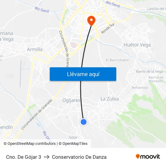 Cno. De Gójar 3 to Conservatorio De Danza map