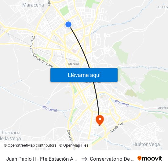 Juan Pablo II - Fte Estación Autobuses to Conservatorio De Danza map