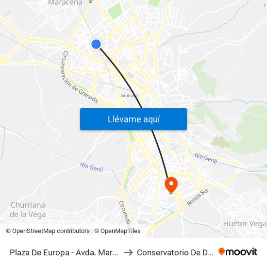 Plaza De Europa - Avda. Maracena to Conservatorio De Danza map