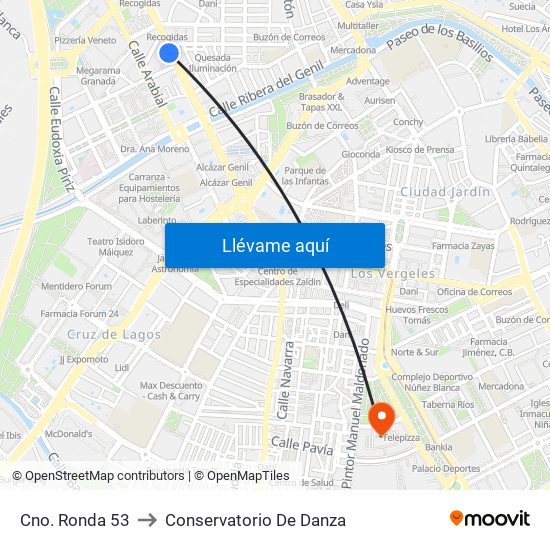 Cno. Ronda 53 to Conservatorio De Danza map