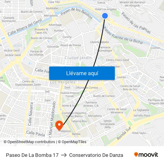 Paseo De La Bomba 17 to Conservatorio De Danza map