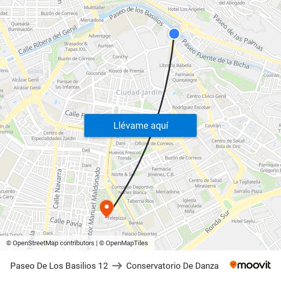 Paseo De Los Basilios 12 to Conservatorio De Danza map