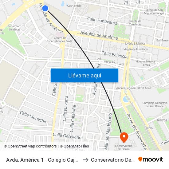 Avda. América 1 - Colegio Caja Granada to Conservatorio De Danza map