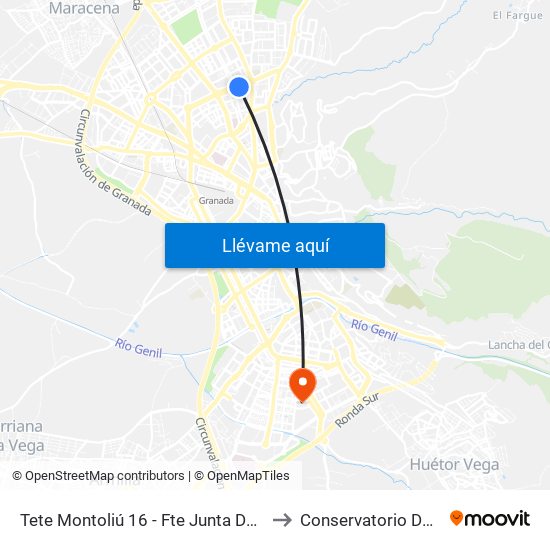 Tete Montoliú 16 - Fte Junta De Andalucía to Conservatorio De Danza map