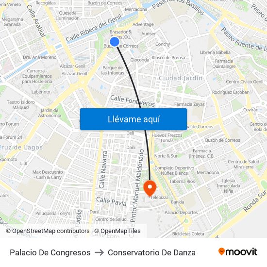 Palacio De Congresos to Conservatorio De Danza map