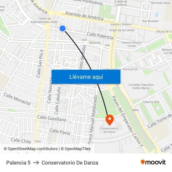 Palencia 5 to Conservatorio De Danza map