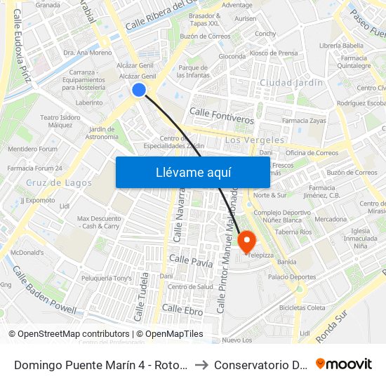 Domingo Puente Marín 4 - Rotonda Aviación to Conservatorio De Danza map