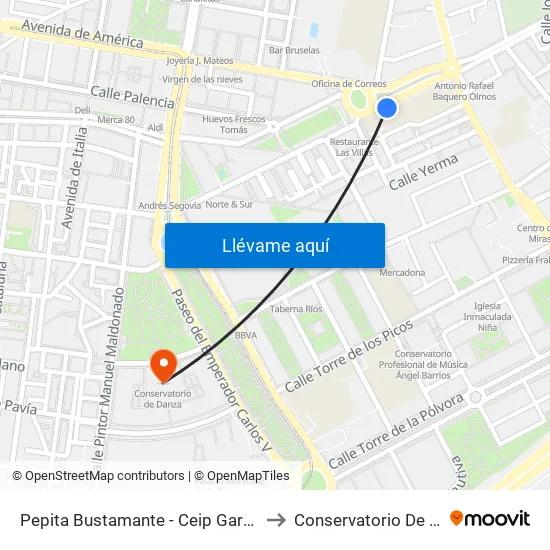 Pepita Bustamante - Ceip García Lorca to Conservatorio De Danza map