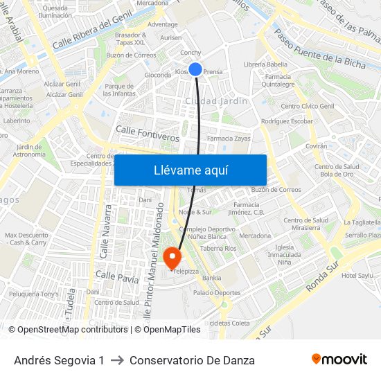 Andrés Segovia 1 to Conservatorio De Danza map