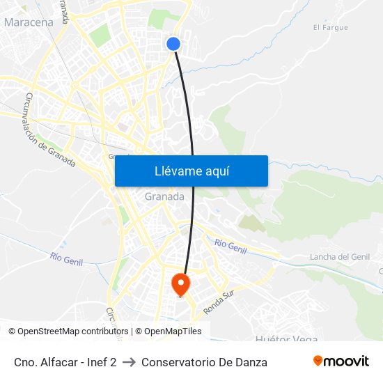 Cno. Alfacar - Inef 2 to Conservatorio De Danza map