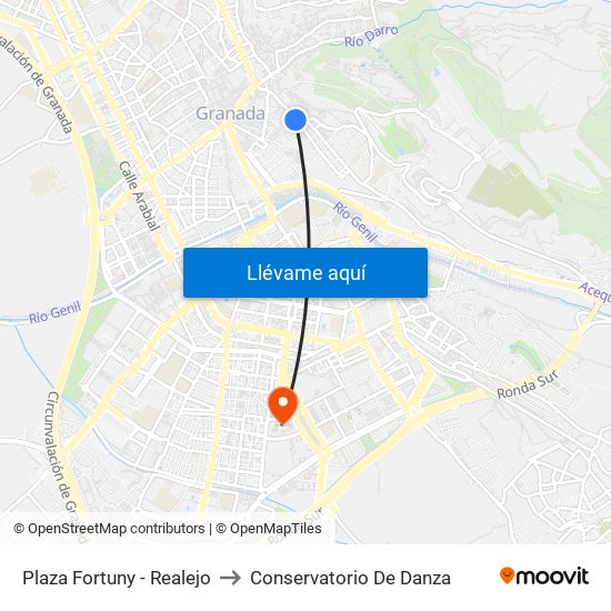 Plaza Fortuny - Realejo to Conservatorio De Danza map