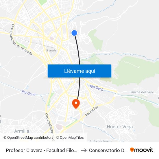 Profesor Clavera - Facultad Filosofía Y Letras to Conservatorio De Danza map