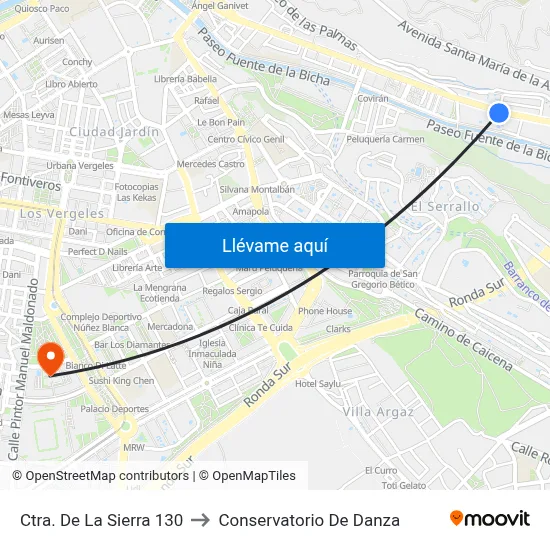 Ctra. De La Sierra 130 to Conservatorio De Danza map