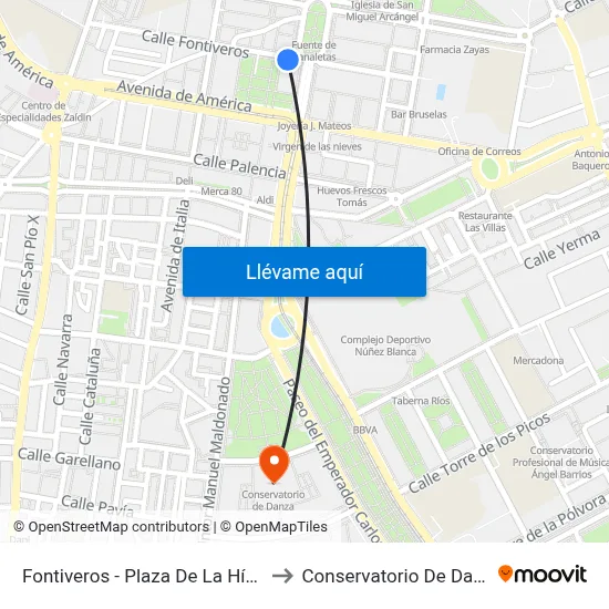 Fontiveros - Plaza De La Hípica to Conservatorio De Danza map