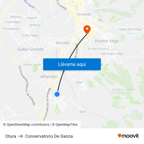 Otura to Conservatorio De Danza map