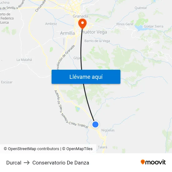 Durcal to Conservatorio De Danza map