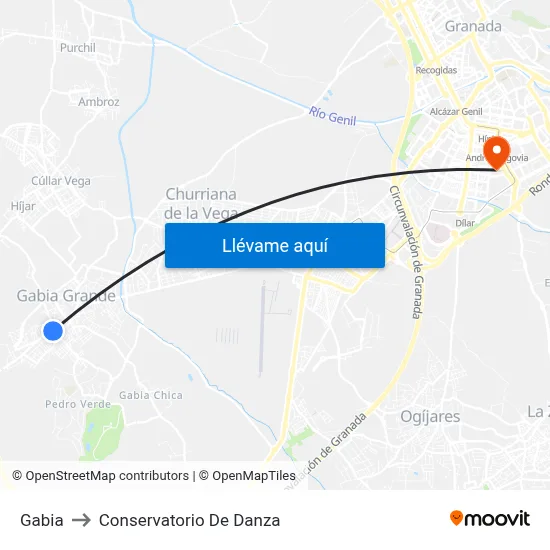 Gabia to Conservatorio De Danza map