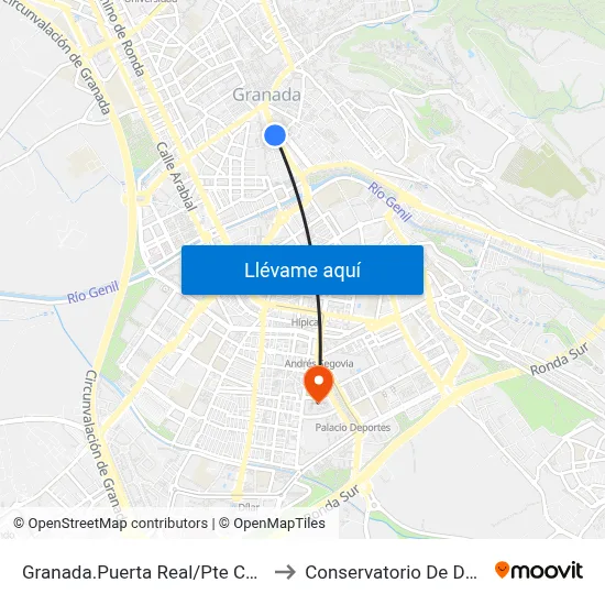 Granada.Puerta Real/Pte Castañ to Conservatorio De Danza map