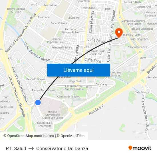 P.T. Salud to Conservatorio De Danza map