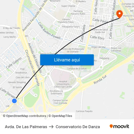 Avda. De Las Palmeras to Conservatorio De Danza map