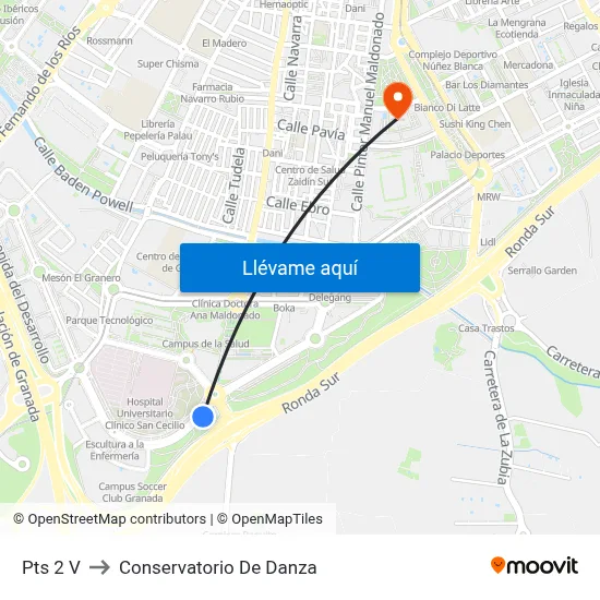 Pts 2 V to Conservatorio De Danza map