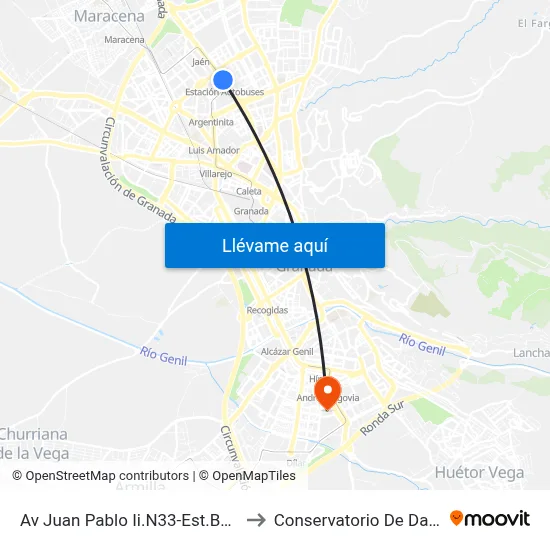 Av Juan Pablo Ii.N33-Est.Buses to Conservatorio De Danza map