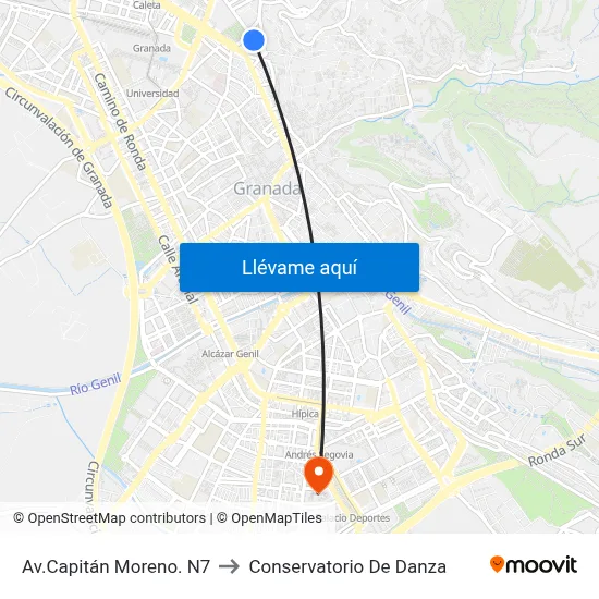Av.Capitán Moreno. N7 to Conservatorio De Danza map