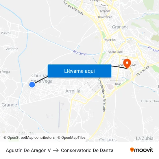 Agustín De Aragón V to Conservatorio De Danza map
