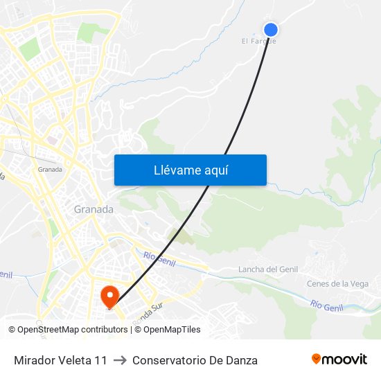 Mirador Veleta 11 to Conservatorio De Danza map