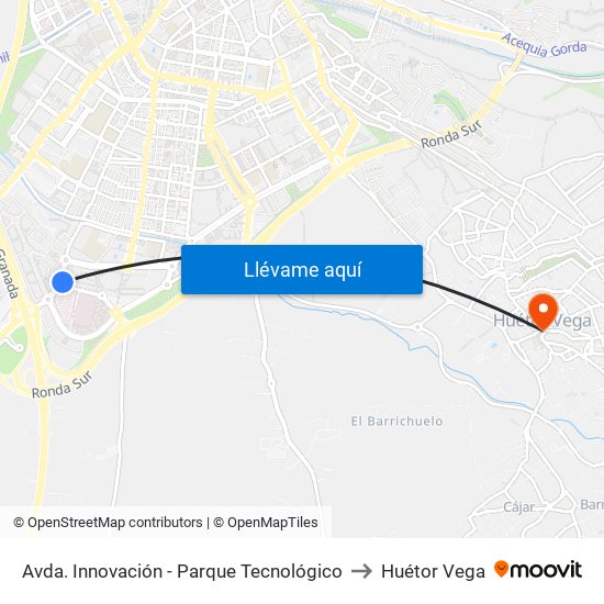 Avda. Innovación - Parque Tecnológico to Huétor Vega map