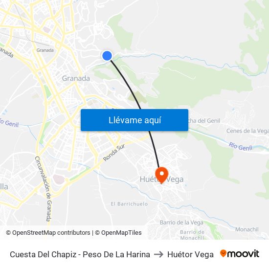 Cuesta Del Chapiz - Peso De La Harina to Huétor Vega map