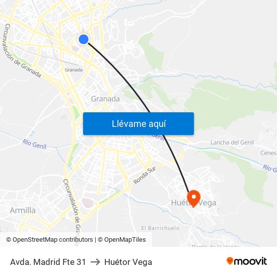 Avda. Madrid Fte 31 to Huétor Vega map