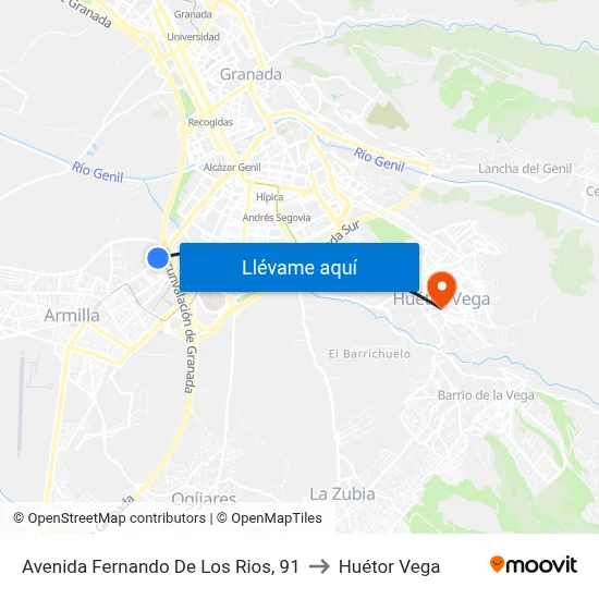 Avenida Fernando De Los Rios, 91 to Huétor Vega map
