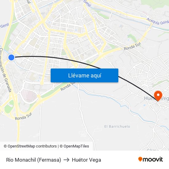 Rio Monachil (Fermasa) to Huétor Vega map