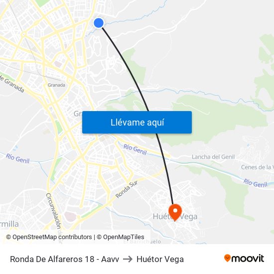 Ronda De Alfareros 18 - Aavv to Huétor Vega map