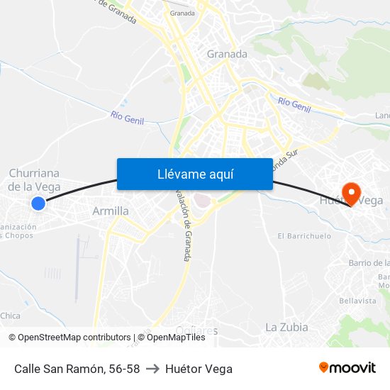 Calle San Ramón, 56-58 to Huétor Vega map