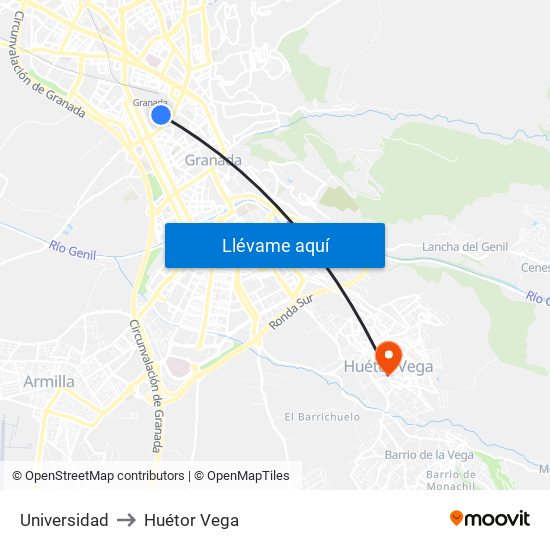 Universidad to Huétor Vega map