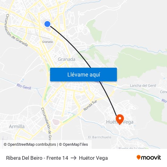 Ribera Del Beiro - Frente 14 to Huétor Vega map