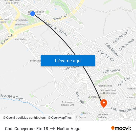Cno. Conejeras - Fte 18 to Huétor Vega map