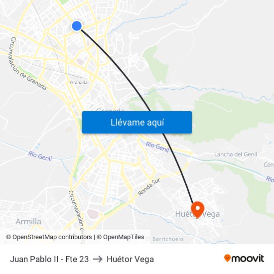 Juan Pablo II - Fte 23 to Huétor Vega map