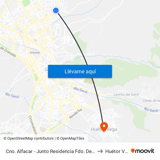 Cno. Alfacar - Junto Residencia Fdo. De Los Ríos to Huétor Vega map