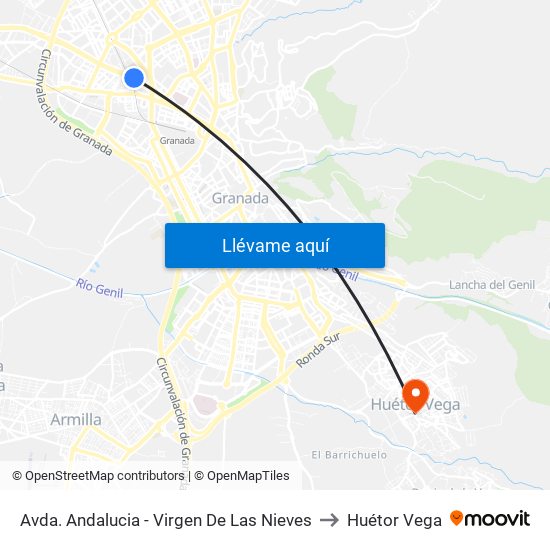 Avda. Andalucia - Virgen De Las Nieves to Huétor Vega map