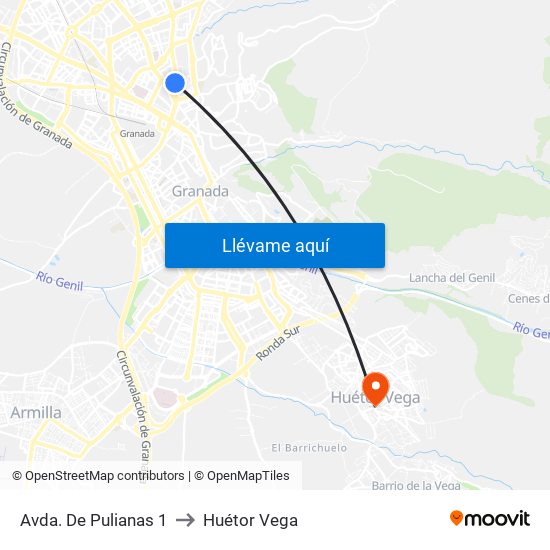 Avda. De Pulianas 1 to Huétor Vega map
