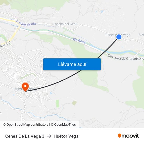 Cenes De La Vega 3 to Huétor Vega map